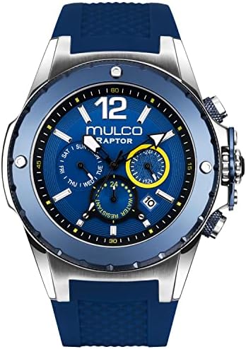 MULCO Watches for Men   Kripton  Silver Stainless Steel Case with Wrist Silicone Band  Quartz Multifunctional Day and Date Movement  Large Face Analog Display   Rose Gold Accents  100m  Waterproof