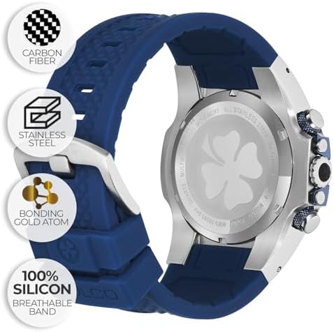 MULCO Watches for Men   Kripton  Silver Stainless Steel Case with Wrist Silicone Band  Quartz Multifunctional Day and Date Movement  Large Face Analog Display   Rose Gold Accents  100m  Waterproof