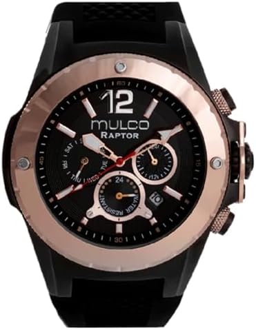 MULCO Watches for Men   Kripton  Silver Stainless Steel Case with Wrist Silicone Band  Quartz Multifunctional Day and Date Movement  Large Face Analog Display   Rose Gold Accents  100m  Waterproof