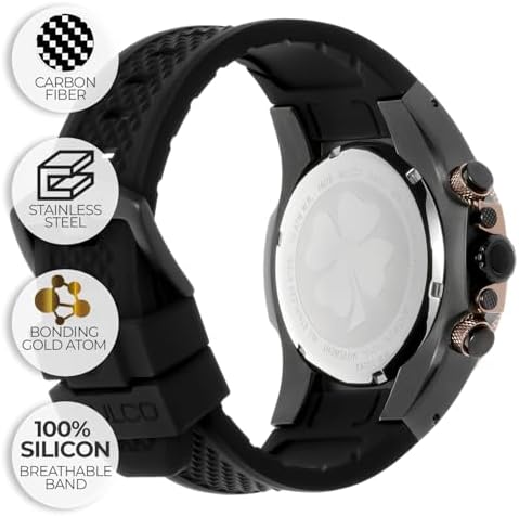 MULCO Watches for Men   Kripton  Silver Stainless Steel Case with Wrist Silicone Band  Quartz Multifunctional Day and Date Movement  Large Face Analog Display   Rose Gold Accents  100m  Waterproof