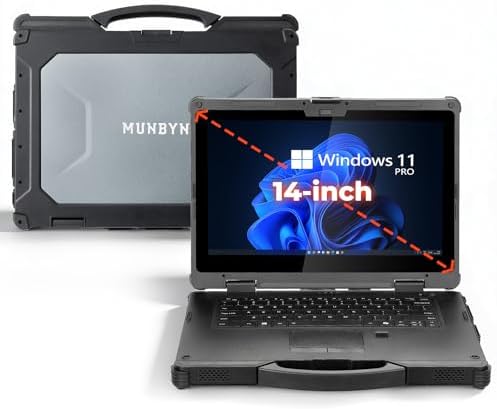 MUNBYN 14 inch Rugged Laptop IRX18  Windows 11 Pro  Intel i5 1235U  16GB 512GB  Replaceable SSD 1000 Nits High Brightness  4700mAh 1300mAh Dual Batteries  Wi Fi 6  IP65  2Y Protection New 