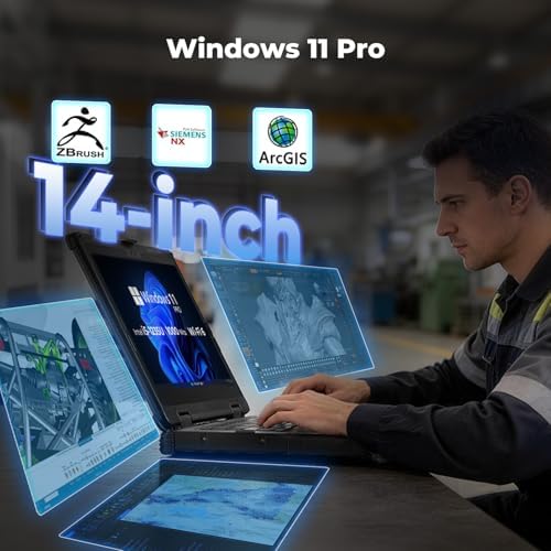 MUNBYN 14 inch Rugged Laptop IRX18  Windows 11 Pro  Intel i5 1235U  16GB 512GB  Replaceable SSD 1000 Nits High Brightness  4700mAh 1300mAh Dual Batteries  Wi Fi 6  IP65  2Y Protection New 