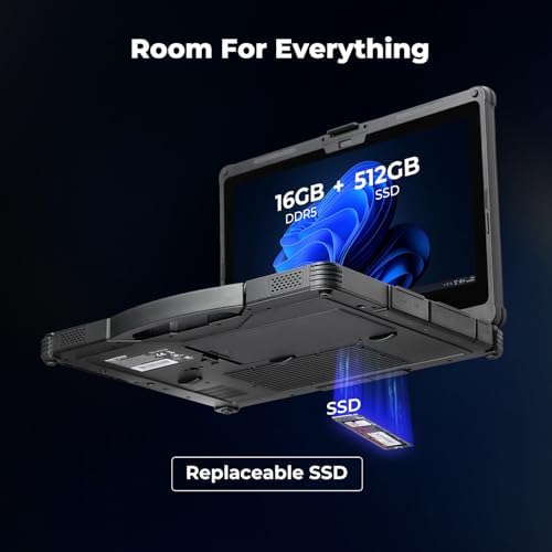 MUNBYN 14 inch Rugged Laptop IRX18  Windows 11 Pro  Intel i5 1235U  16GB 512GB  Replaceable SSD 1000 Nits High Brightness  4700mAh 1300mAh Dual Batteries  Wi Fi 6  IP65  2Y Protection New 