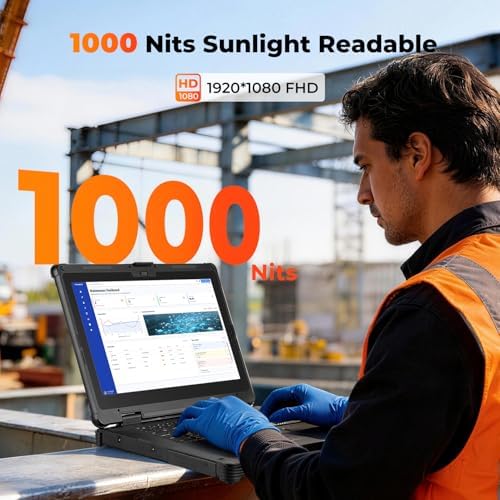 MUNBYN 14 inch Rugged Laptop IRX18  Windows 11 Pro  Intel i5 1235U  16GB 512GB  Replaceable SSD 1000 Nits High Brightness  4700mAh 1300mAh Dual Batteries  Wi Fi 6  IP65  2Y Protection New 