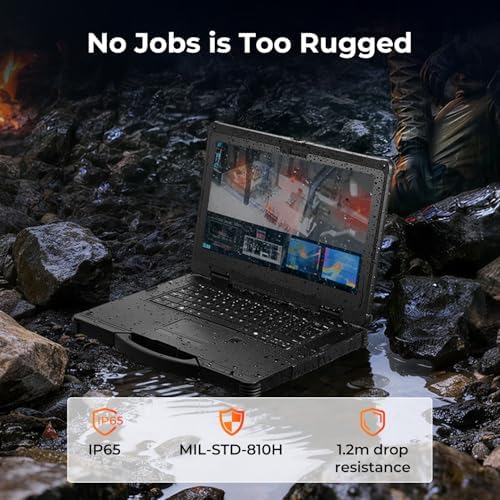 MUNBYN 14 inch Rugged Laptop IRX18  Windows 11 Pro  Intel i5 1235U  16GB 512GB  Replaceable SSD 1000 Nits High Brightness  4700mAh 1300mAh Dual Batteries  Wi Fi 6  IP65  2Y Protection New 