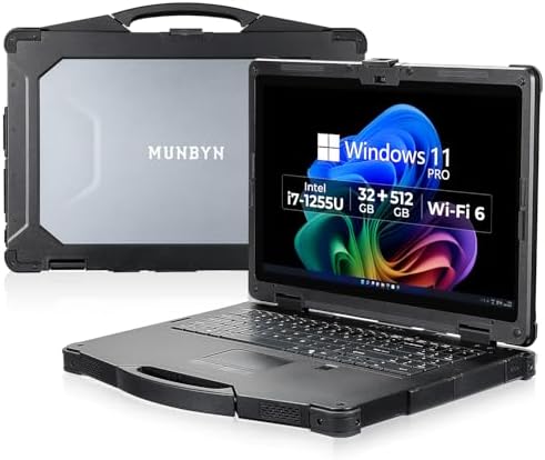 MUNBYN High End Rugged Laptop IRX17  15 6 Windows 11 Pro  Intel i7 1255U  32GB DDR5 512GB SSD  1000 Nits Sunlight Readable  Wi Fi 6  IP65 Heavy Duty Laptop  Dual Batteries  2Y Protection New 