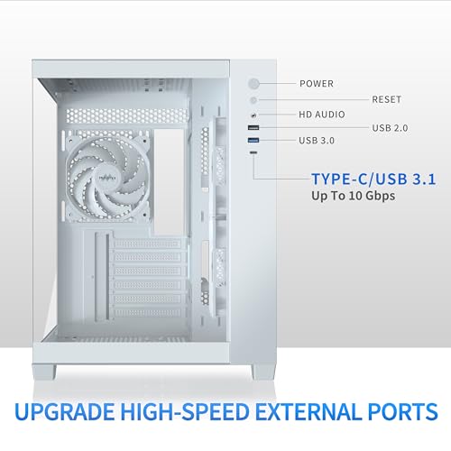 MUSETEX ATX PC Case 6 PWM ARGB Fans Pre Installed 360MM RAD Support Type C Gaming PC Case 270 Full View Tempered Glass Mid Tower Pure White ATX Computer Case Y6