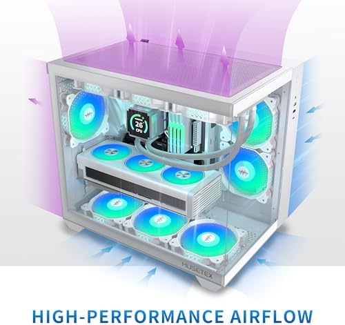 MUSETEX ATX PC Case  6 PWM ARGB Fans Pre Installed  360MM RAD Support  Type C Gaming PC Case  270  Full View Tempered Glass Mid Tower  Pure White ATX Computer Case Y6