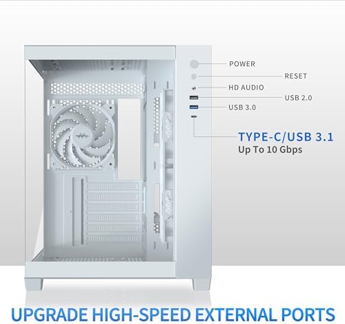 MUSETEX ATX PC Case  6 PWM ARGB Fans Pre Installed  360MM RAD Support  Type C Gaming PC Case  270  Full View Tempered Glass Mid Tower  Pure White ATX Computer Case Y6