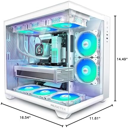 MUSETEX ATX PC Case  6 PWM ARGB Fans Pre Installed  360MM RAD Support  Type C Gaming PC Case  270  Full View Tempered Glass Mid Tower  Pure White ATX Computer Case Y6