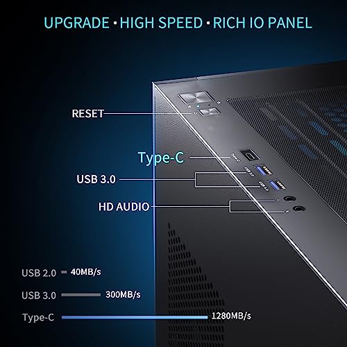 MUSETEX PC CASE ATX 6 PWM ARGB Fans Pre Installed  Type C Mid Tower Computer Case with Full View Dual Tempered Glass  Gaming PC Case Black K2