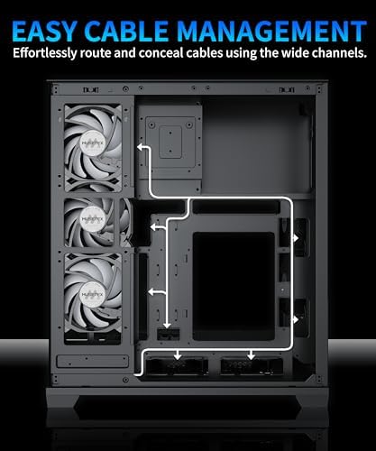 MUSETEX PC Case  Vertical GPU Mounting Design  Pre Installed 5 PWM ARGB Fans  360MM RAD Support  ATX Mid Tower Gaming PC Case with Type C  270  Full View Tempered Glass  Black GR3 
