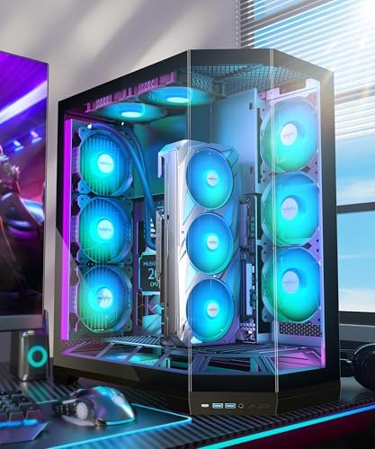 MUSETEX PC Case  Vertical GPU Mounting Design  Pre Installed 5 PWM ARGB Fans  360MM RAD Support  ATX Mid Tower Gaming PC Case with Type C  270  Full View Tempered Glass  Black GR3 