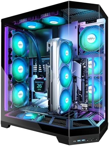 MUSETEX PC Case  Vertical GPU Mounting Design  Pre Installed 5 PWM ARGB Fans  360MM RAD Support  ATX Mid Tower Gaming PC Case with Type C  270  Full View Tempered Glass  Black GR3 