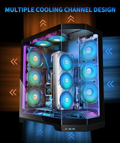 MUSETEX PC Case  Vertical GPU Mounting Design  Pre Installed 5 PWM ARGB Fans  360MM RAD Support  ATX Mid Tower Gaming PC Case with Type C  270  Full View Tempered Glass  Black GR3 