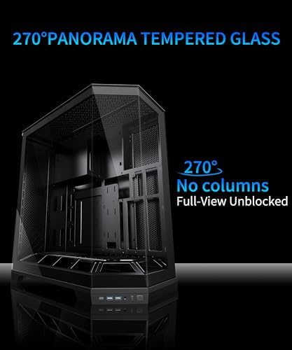 MUSETEX PC Case  Vertical GPU Mounting Design  Pre Installed 5 PWM ARGB Fans  360MM RAD Support  ATX Mid Tower Gaming PC Case with Type C  270  Full View Tempered Glass  Black GR3 
