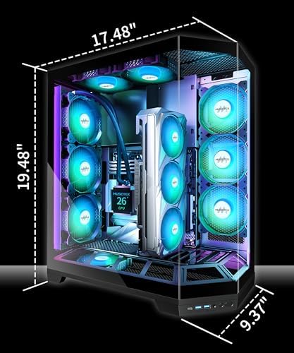 MUSETEX PC Case  Vertical GPU Mounting Design  Pre Installed 5 PWM ARGB Fans  360MM RAD Support  ATX Mid Tower Gaming PC Case with Type C  270  Full View Tempered Glass  Black GR3 