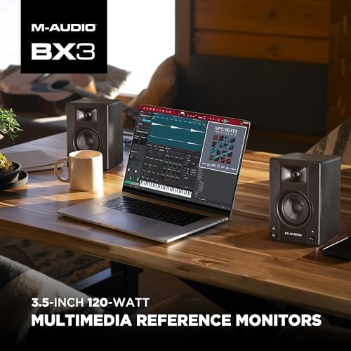 M AUDIO BX3 Pair 3 5 Studio Monitors  HD PC Speakers for Recording and Multimedia with Music Production Software