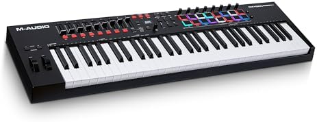 M AUDIO Oxygen Pro 61 Key USB MIDI Keyboard Controller With Beat Pads  MIDI assignable Knobs  Buttons and Faders  and Native Instruments Sound Package  NKS Integration 