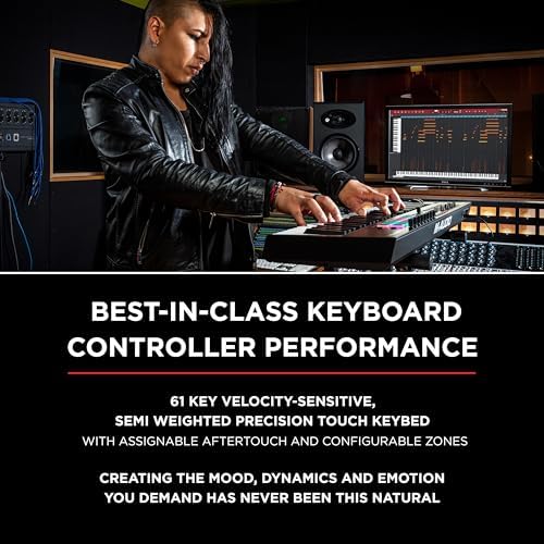 M AUDIO Oxygen Pro 61 Key USB MIDI Keyboard Controller With Beat Pads  MIDI assignable Knobs  Buttons and Faders  and Native Instruments Sound Package  NKS Integration 