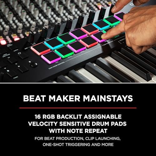 M AUDIO Oxygen Pro 61 Key USB MIDI Keyboard Controller With Beat Pads  MIDI assignable Knobs  Buttons and Faders  and Native Instruments Sound Package  NKS Integration 