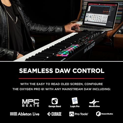 M AUDIO Oxygen Pro 61 Key USB MIDI Keyboard Controller With Beat Pads  MIDI assignable Knobs  Buttons and Faders  and Native Instruments Sound Package  NKS Integration 