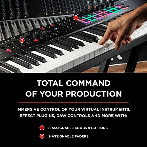 M AUDIO Oxygen Pro 61 Key USB MIDI Keyboard Controller With Beat Pads  MIDI assignable Knobs  Buttons and Faders  and Native Instruments Sound Package  NKS Integration 