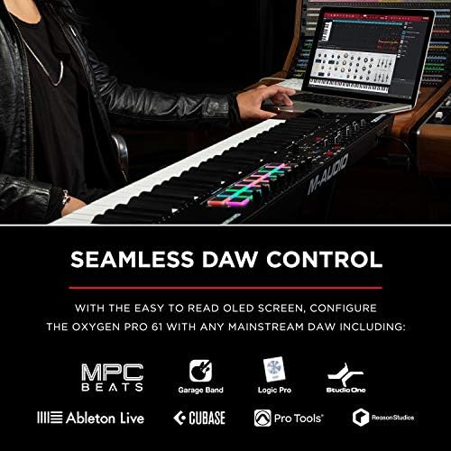 M AUDIO Oxygen Pro 61 Key USB MIDI Keyboard Controller With Beat Pads  MIDI assignable Knobs  Buttons and Faders  and Native Instruments Sound Package  NKS Integration 