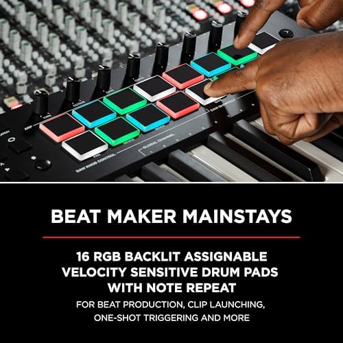 M AUDIO Oxygen Pro 61 Key USB MIDI Keyboard Controller With Beat Pads  MIDI assignable Knobs  Buttons and Faders  and Native Instruments Sound Package  NKS Integration 