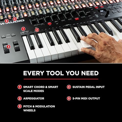 M AUDIO Oxygen Pro 61 Key USB MIDI Keyboard Controller With Beat Pads  MIDI assignable Knobs  Buttons and Faders  and Native Instruments Sound Package  NKS Integration 