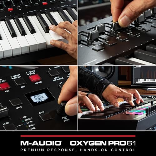 M AUDIO Oxygen Pro 61 Key USB MIDI Keyboard Controller With Beat Pads  MIDI assignable Knobs  Buttons and Faders  and Native Instruments Sound Package  NKS Integration 