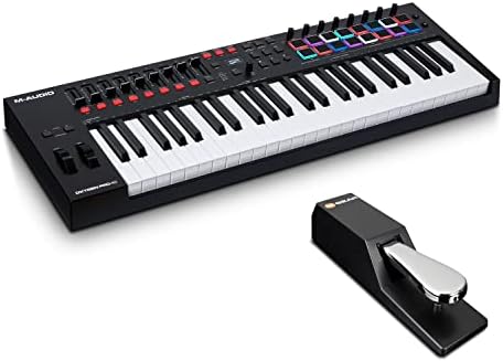 M AUDIO Oxygen Pro 61 Key USB MIDI Keyboard Controller With Beat Pads  MIDI assignable Knobs  Buttons and Faders  and Native Instruments Sound Package  NKS Integration 