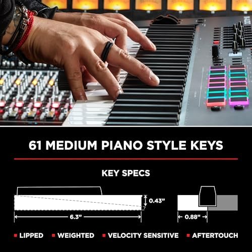 M AUDIO Oxygen Pro 61 Key USB MIDI Keyboard Controller With Beat Pads  MIDI assignable Knobs  Buttons and Faders  and Native Instruments Sound Package  NKS Integration 