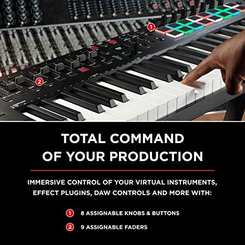M AUDIO Oxygen Pro 61 Key USB MIDI Keyboard Controller With Beat Pads  MIDI assignable Knobs  Buttons and Faders  and Native Instruments Sound Package  NKS Integration 
