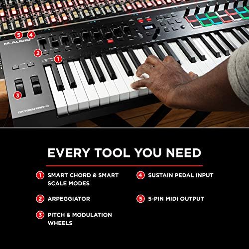 M AUDIO Oxygen Pro 61 Key USB MIDI Keyboard Controller With Beat Pads  MIDI assignable Knobs  Buttons and Faders  and Native Instruments Sound Package  NKS Integration 