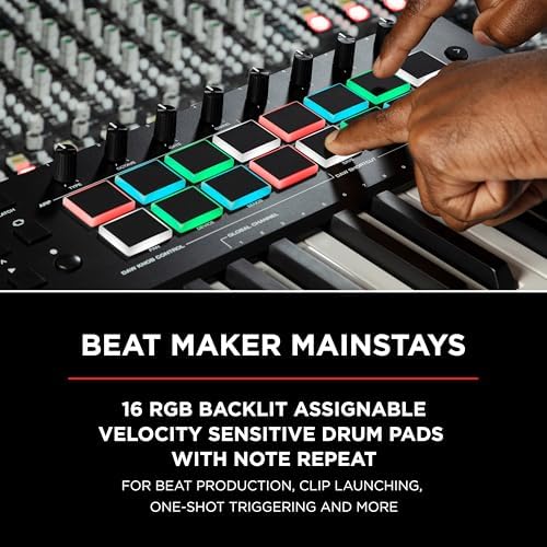 M AUDIO Oxygen Pro 61 Key USB MIDI Keyboard Controller With Beat Pads  MIDI assignable Knobs  Buttons and Faders  and Native Instruments Sound Package  NKS Integration 
