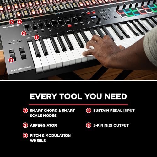 M AUDIO Oxygen Pro 61 Key USB MIDI Keyboard Controller With Beat Pads  MIDI assignable Knobs  Buttons and Faders  and Native Instruments Sound Package  NKS Integration 