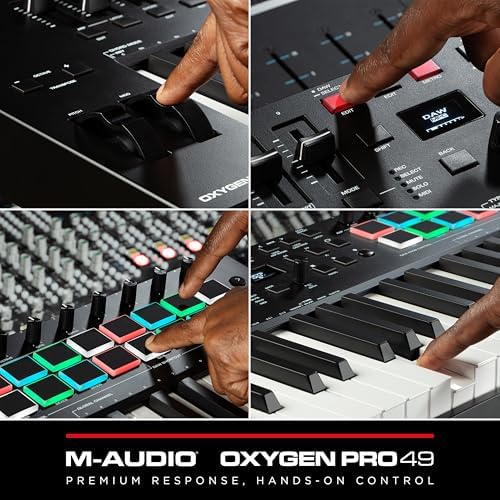 M AUDIO Oxygen Pro 61 Key USB MIDI Keyboard Controller With Beat Pads  MIDI assignable Knobs  Buttons and Faders  and Native Instruments Sound Package  NKS Integration 