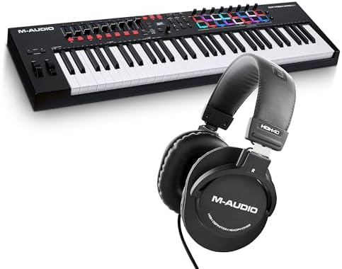 M AUDIO Oxygen Pro 61 Key USB MIDI Keyboard Controller With Beat Pads  MIDI assignable Knobs  Buttons and Faders  and Native Instruments Sound Package  NKS Integration 