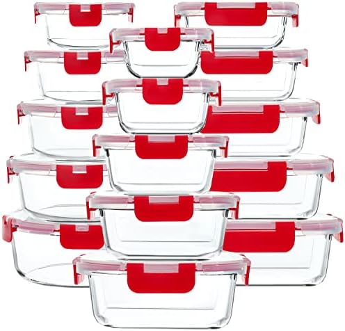 M MCIRCO 30 Pieces Glass Food Storage Containers with Snap Locking Lids Glass Meal Prep Containers Set   Airtight Lunch Containers  Microwave  Oven  Freezer and Dishwasher