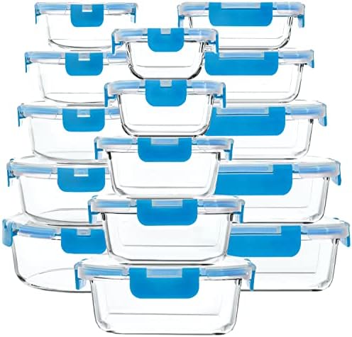 M MCIRCO 30 Pieces Glass Food Storage Containers with Snap Locking Lids Glass Meal Prep Containers Set   Airtight Lunch Containers  Microwave  Oven  Freezer and Dishwasher