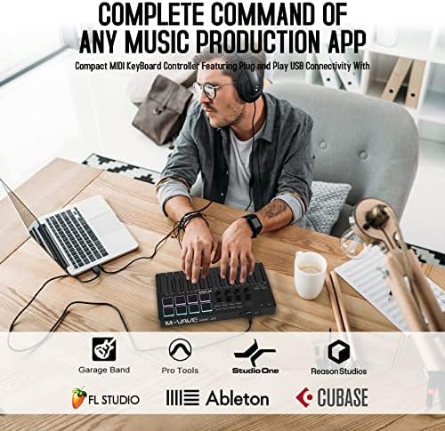 M VAVE 25 Key USB MIDI Keyboard Controller With 8 Backlit Drum Pads  Bluetooth Semi Weighted Professional dynamic keybed 8 Knobs and Music Production Software Included  Black