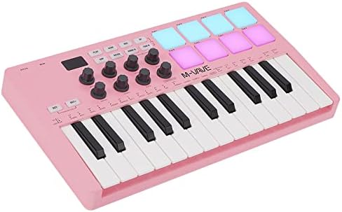M VAVE 25 Key USB MIDI Keyboard Controller With 8 Backlit Drum Pads  Bluetooth Semi Weighted Professional dynamic keybed 8 Knobs and Music Production Software Included  Black