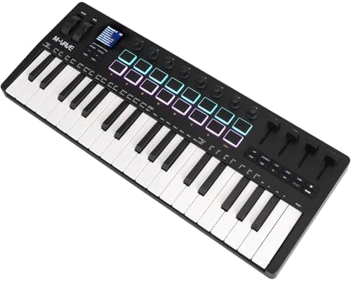 M VAVE 25 Key USB MIDI Keyboard Controller With 8 Backlit Drum Pads  Bluetooth Semi Weighted Professional dynamic keybed 8 Knobs and Music Production Software Included  Black