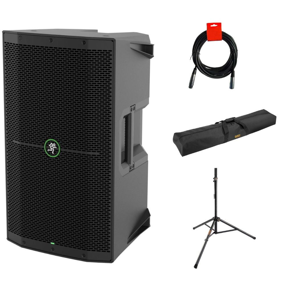 Mackie Thump210XT Enhanced 1 400 watt 10 inch Powered Speaker Bundle with Auray Speaker Stand Bag 51" Interior  Black   Auray SS 4420 Steel Speaker Stand and XLR  XLR Cable