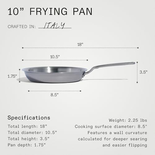 Made In Cookware   10 Inch Stainless Steel Frying Pan   5 Ply Stainless Clad   Professional Cookware   Crafted in Italy   Induction Compatible