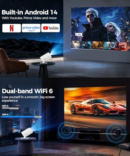 Magcubic HY300PRO Mini Projector with WiFi and Bluetooth  4K Support 200ANSl Smart Portable Projector  AutoKeystone  180  Rotation  Home Video Proyector for Home  Bedroom  Outdoor Android 14