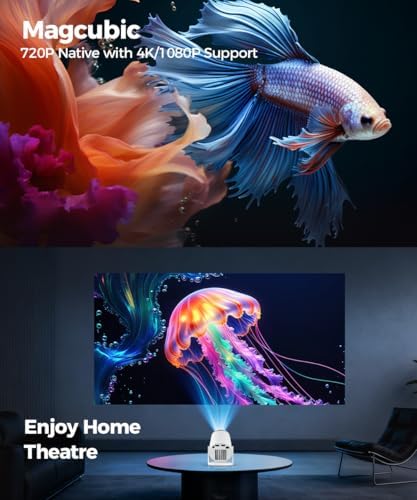 Magcubic HY300PRO Mini Projector with WiFi and Bluetooth  4K Support 200ANSl Smart Portable Projector  AutoKeystone  180  Rotation  Home Video Proyector for Home  Bedroom  Outdoor Android 14
