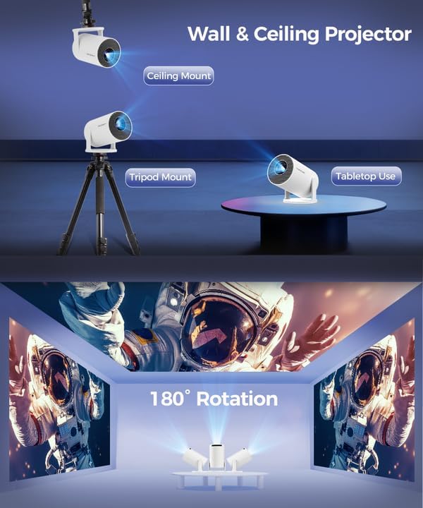 Magcubic HY300PRO Mini Projector with WiFi and Bluetooth  4K Support 200ANSl Smart Portable Projector  AutoKeystone  180  Rotation  Home Video Proyector for Home  Bedroom  Outdoor Android 14