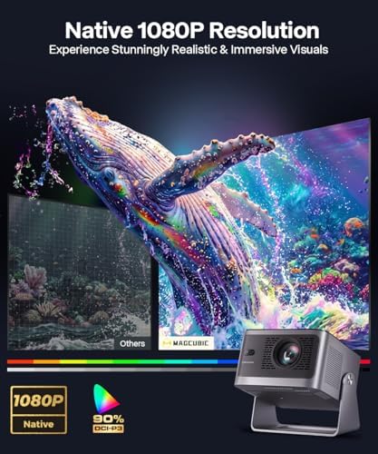 Magcubic Mini Projector with WiFi and Bluetooth  600ANSI Native 1080P Projector  Compatible with Netflix  Auto Focus & Vertical Keystone  15W Speaker HY350NTV Smart Proyector for Movie Home Outdoor